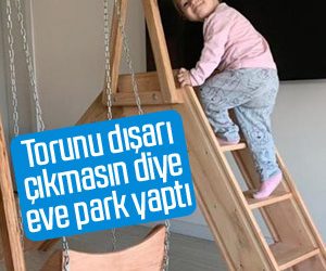 Dışarı çıkamayan torununa ahşaptan park yaptı