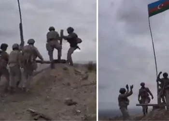 Karabağ’da, Ermeni silahlı gruplarından temizlenen tepelere Azerbaycan bayrağı asıldı